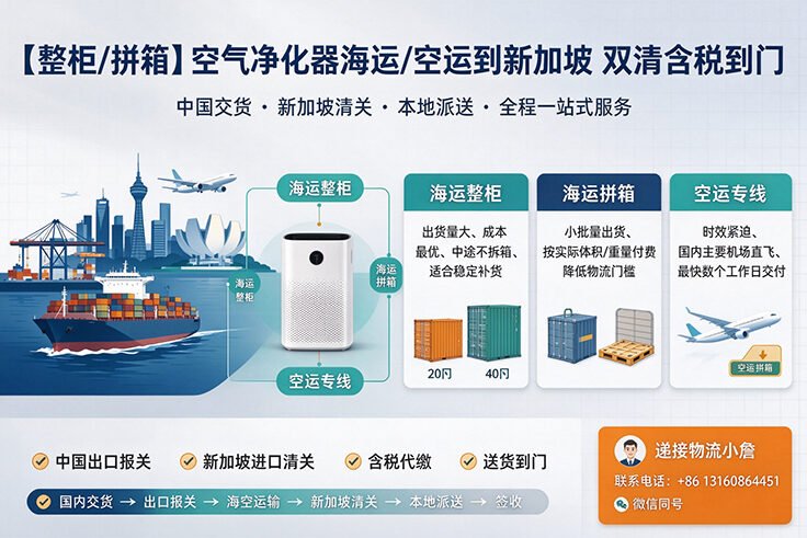 【整柜/拼箱】空气净化器海运/空运到新加坡双清含税到门