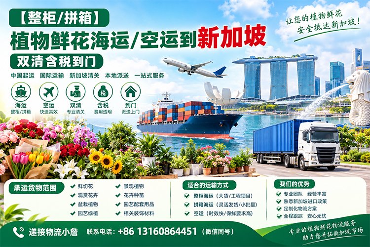 【整柜/拼箱】植物鲜花海运/空运到新加坡双清含税到门
