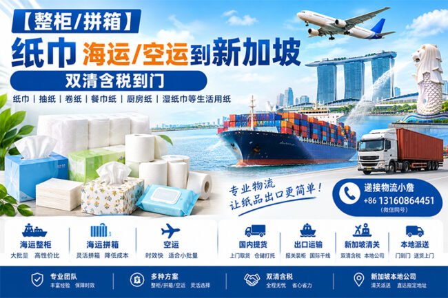 【整柜/拼箱】纸巾海运/空运到新加坡双清含税到门